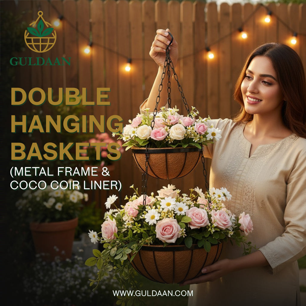 Exclusive Double Hanging Baskets with Coco liner Metal frame Color Black