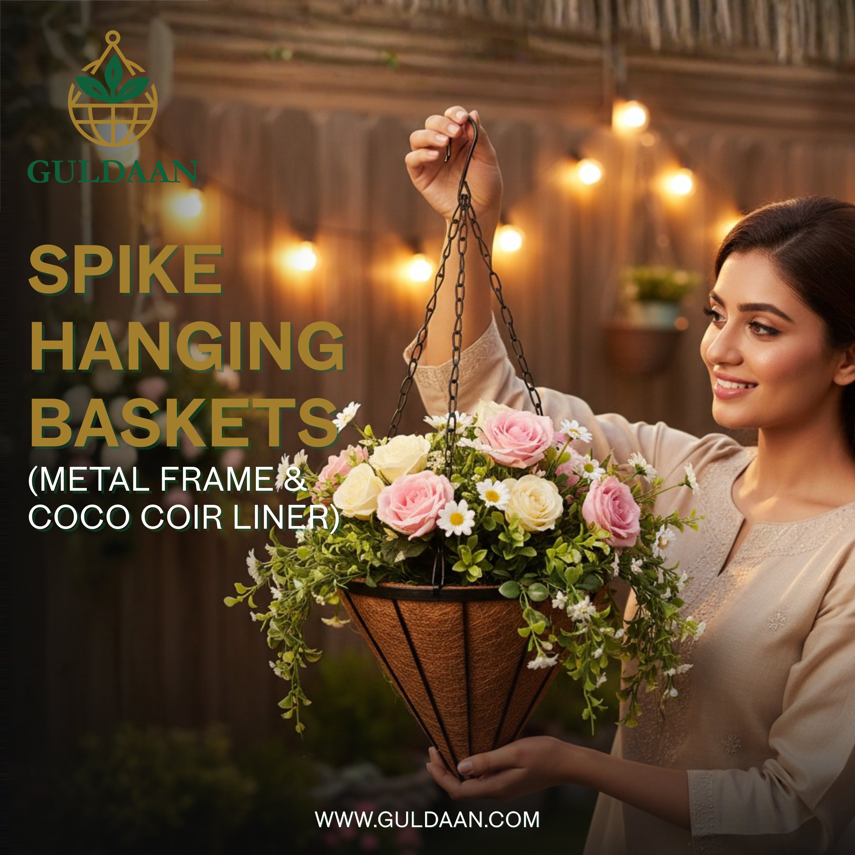 Elegant Flowers Hanging Basket Metal frame coco coir Liner for Outdoor Garden & Home Décor Black