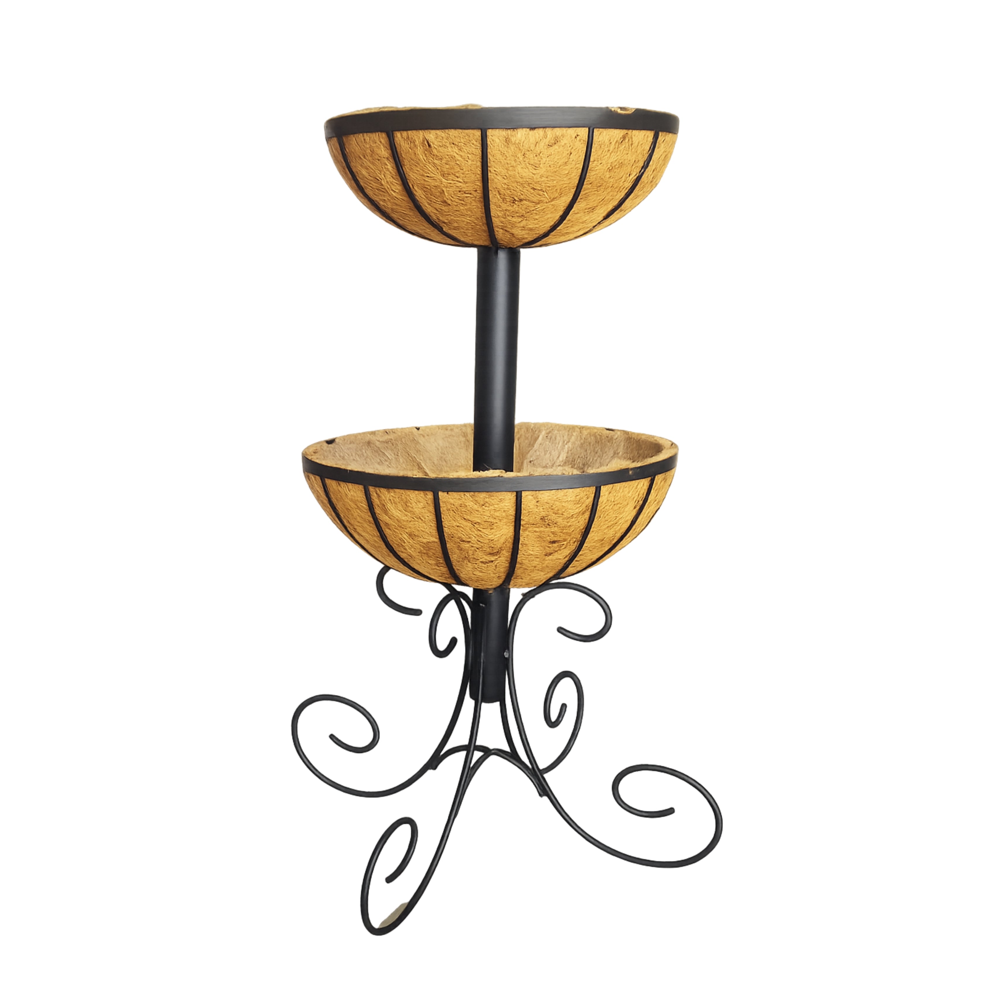 Tier Baskets Metal Stand Coco Liner for Home & Garden Patio Black Color