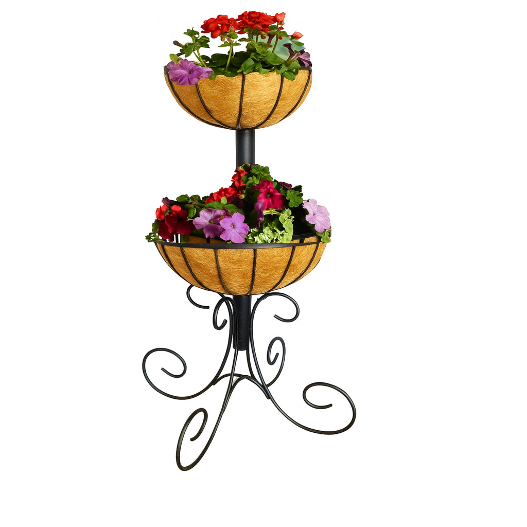 Tier Baskets Metal Stand Coco Liner for Home & Garden Patio Black Color