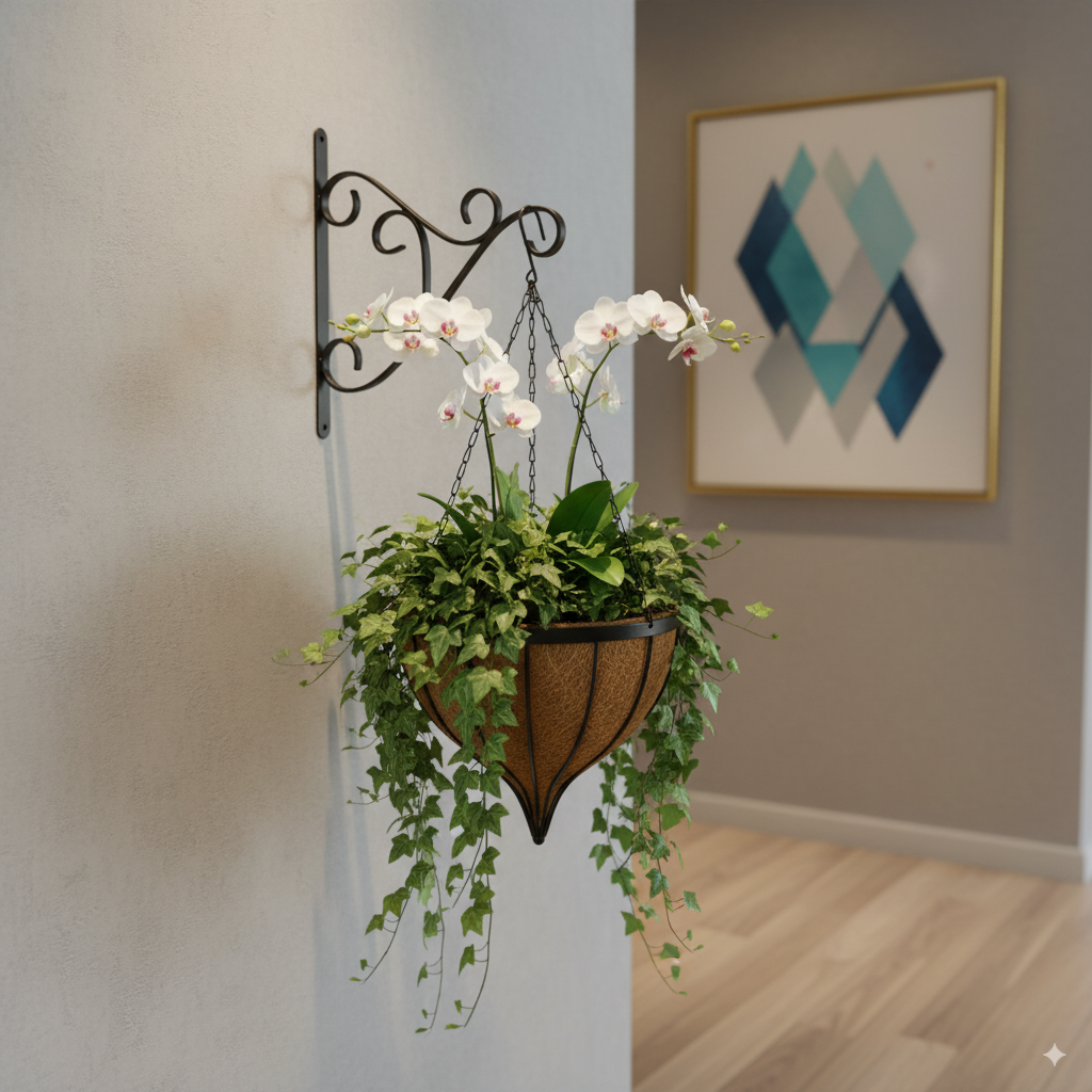 Exclusive Cone Hanging Basket with Coco liner Metal frame 12″ Size Color Black