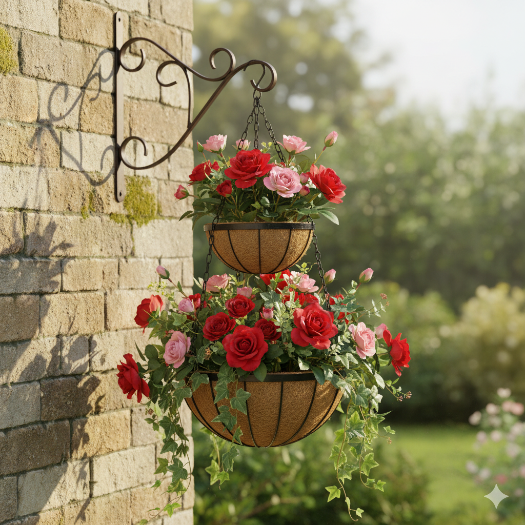 Exclusive Double Hanging Baskets with Coco liner Metal frame Color Black
