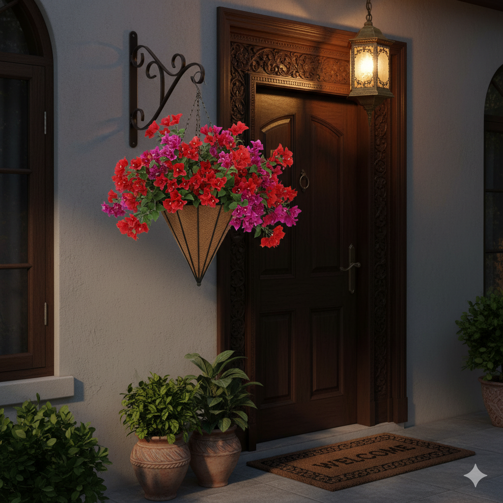 Elegant Flowers Hanging Basket Metal frame coco coir Liner for Outdoor Garden & Home Décor Black