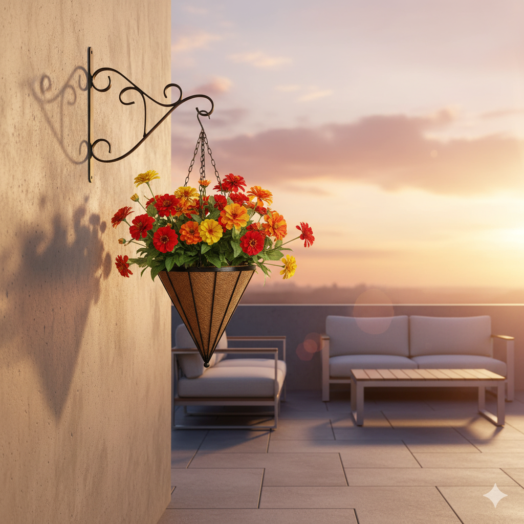 Elegant Flowers Hanging Basket Metal frame coco coir Liner for Outdoor Garden & Home Décor Black