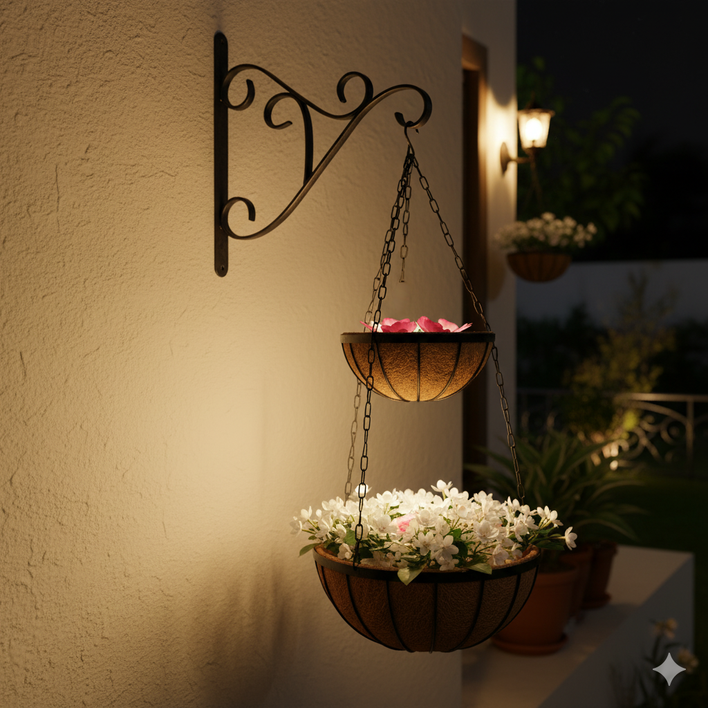 Exclusive Double Hanging Baskets with Coco liner Metal frame Color Black