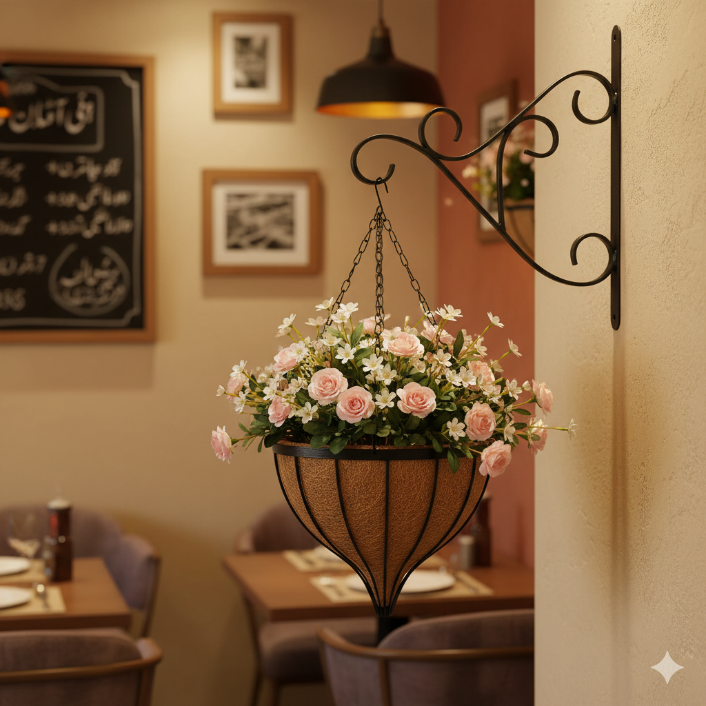 Exclusive Cone Hanging Basket with Coco liner Metal frame 12″ Size Color Black