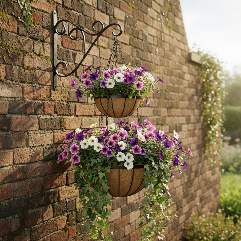 Exclusive Double Hanging Baskets with Coco liner Metal frame Color Black
