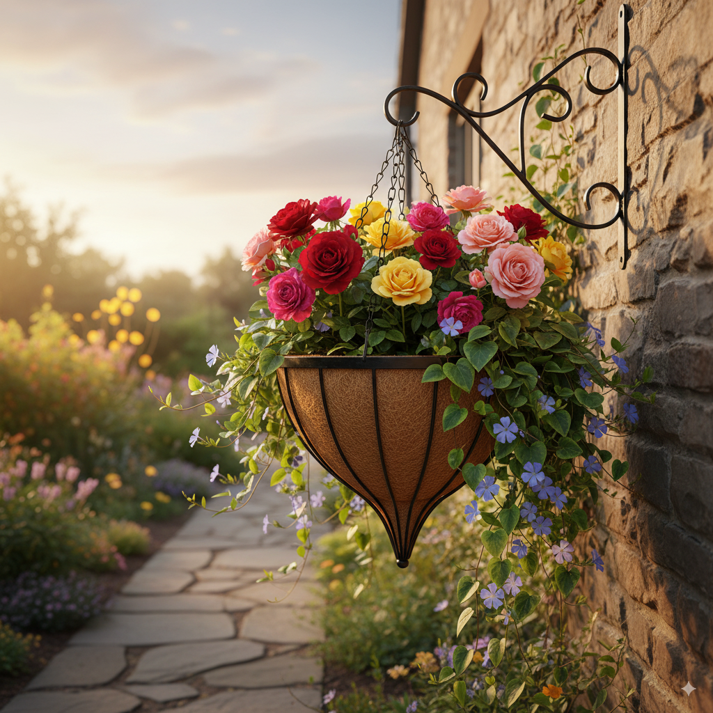 Exclusive Cone Hanging Basket with Coco liner Metal frame 12″ Size Color Black