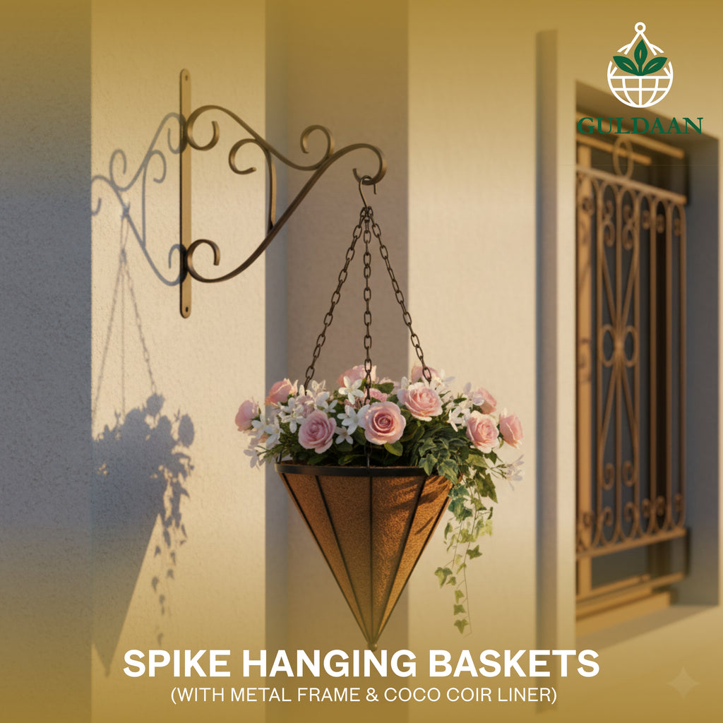 Elegant Flowers Hanging Basket Metal frame coco coir Liner for Outdoor Garden & Home Décor Black