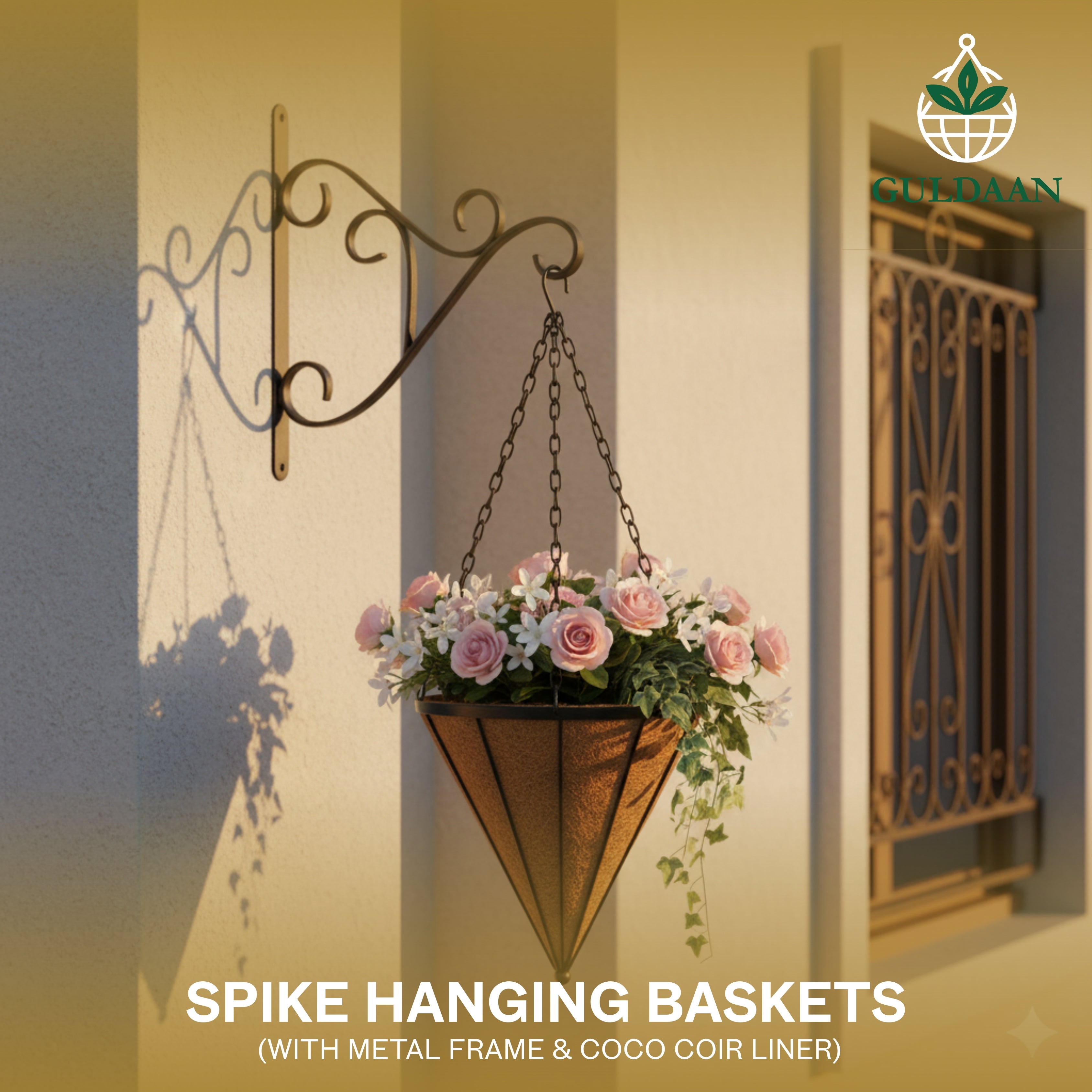 Elegant Flowers Hanging Basket Metal frame coco coir Liner for Outdoor Garden & Home Décor Black