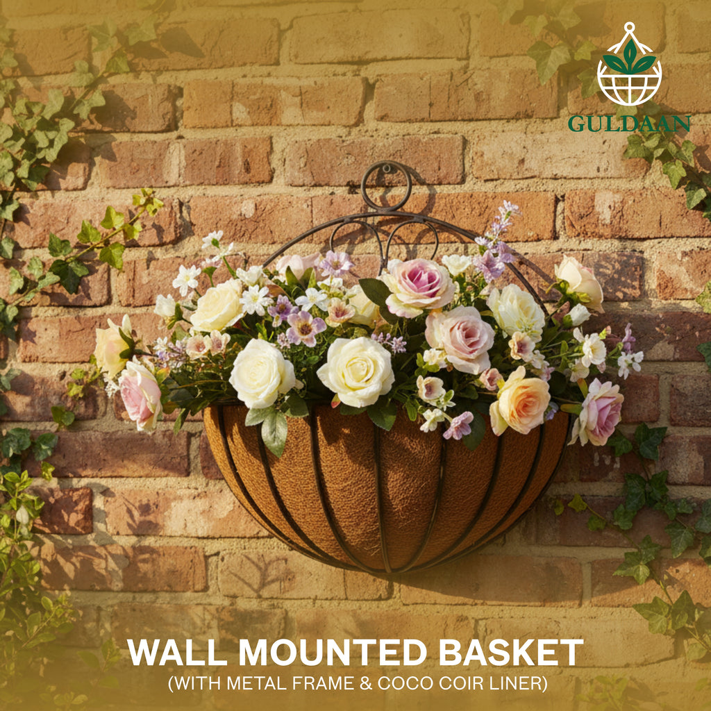 Wall Mounted Basket (Made with Metal frame Coco Coir liner) for Garden and Home Décor