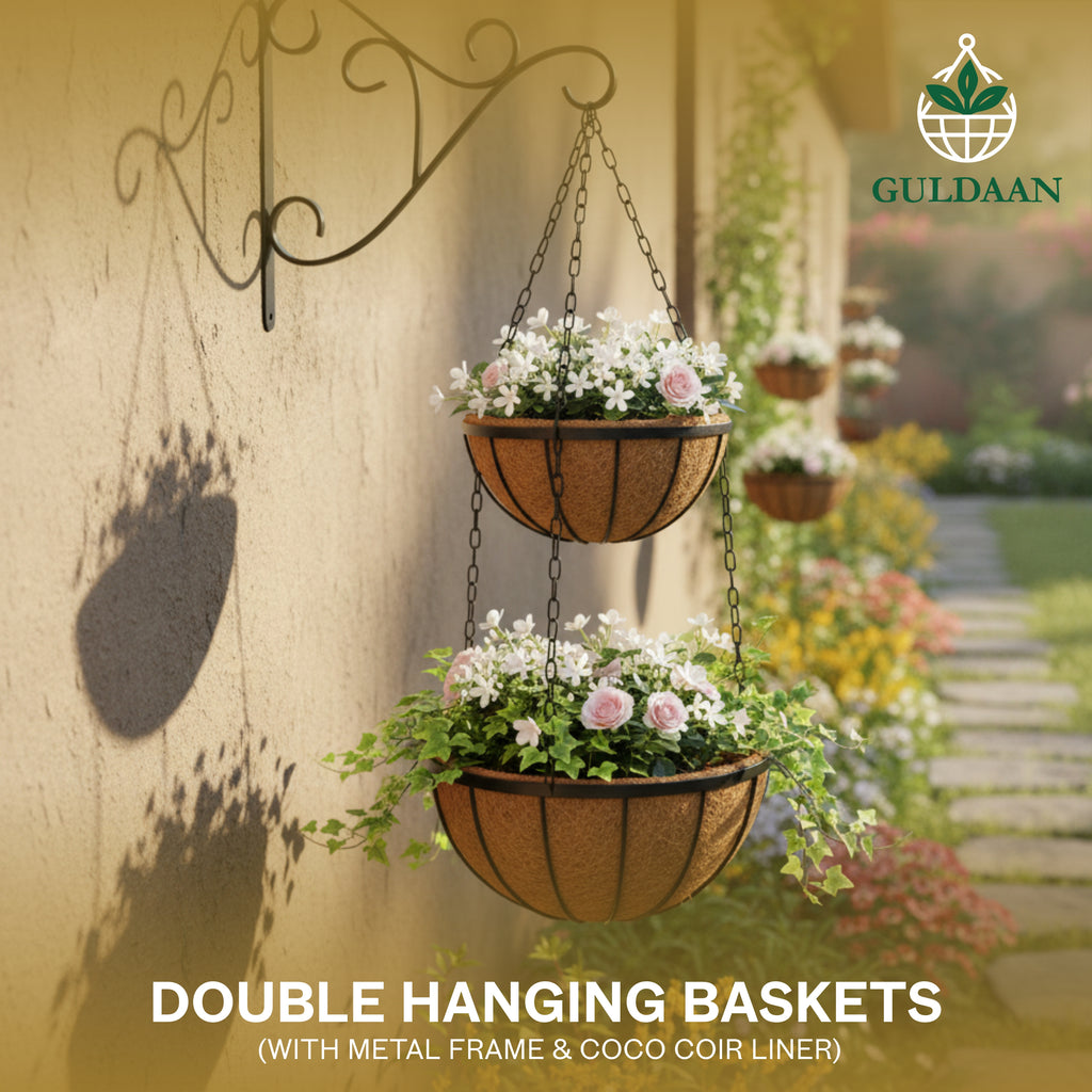 Exclusive Double Hanging Baskets with Coco liner Metal frame Color Black