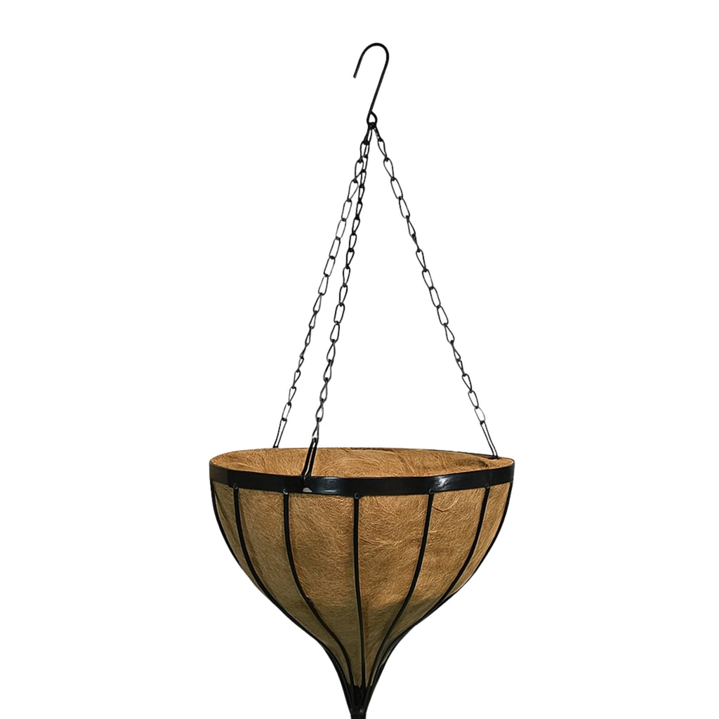Exclusive Cone Hanging Basket with Coco liner Metal frame 12″ Size Color Black